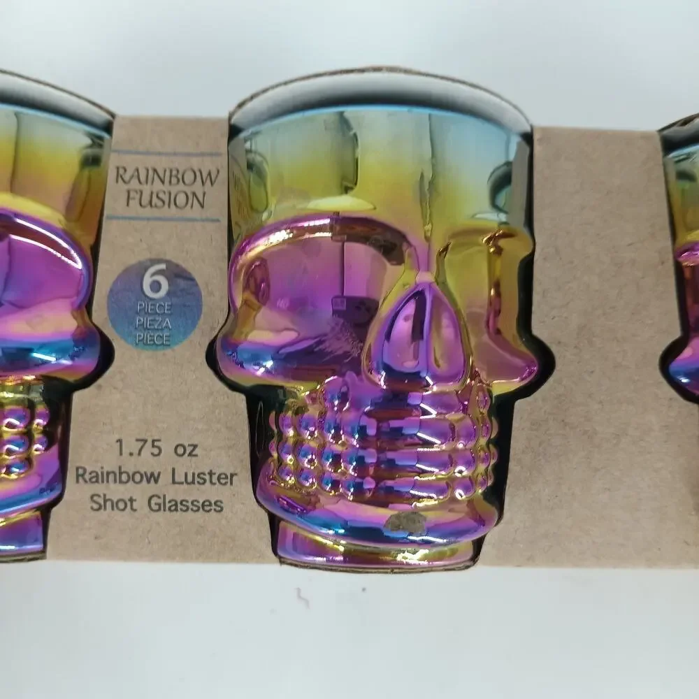6X New Rainbow Fusion Skull Shot Glass 1.7 oz Halloween Iridescent Partyware